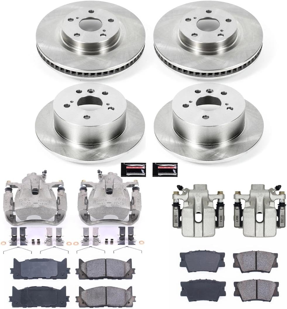 PowerStop Front and Rear Brake & Caliper Kit for Lexus ES350 2007-12 |Toyota Avalon 2008-11 |Camry 2007-11 - Ceramic Brake Pads + Calipers + Disc Rotors Replacement, KCOE2822