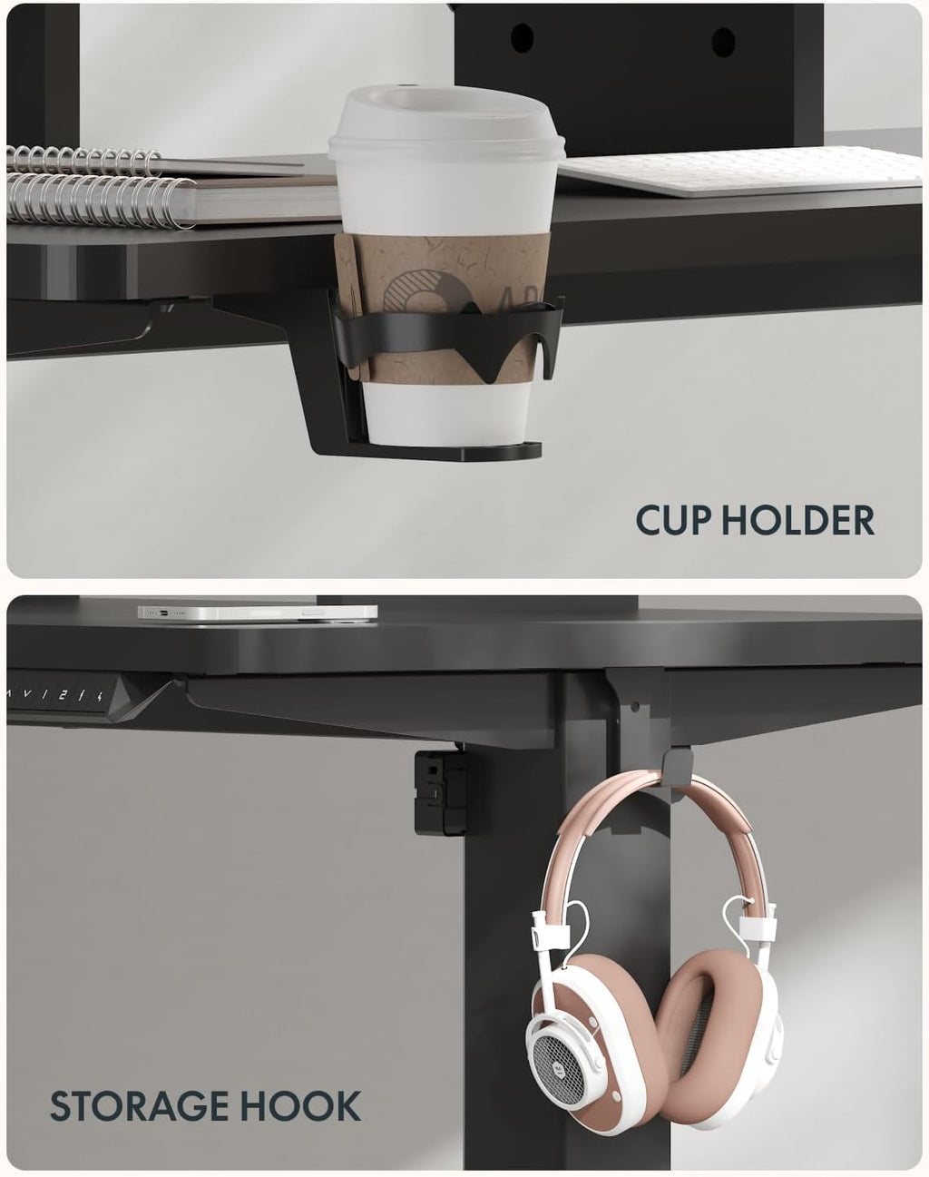 FLEXISPOT Standing Desk with Monitor Stand, 48 x 24 Inches One-Piece Electric Height Adjustable Computer Desk with Cup Holder for Home Office, Black