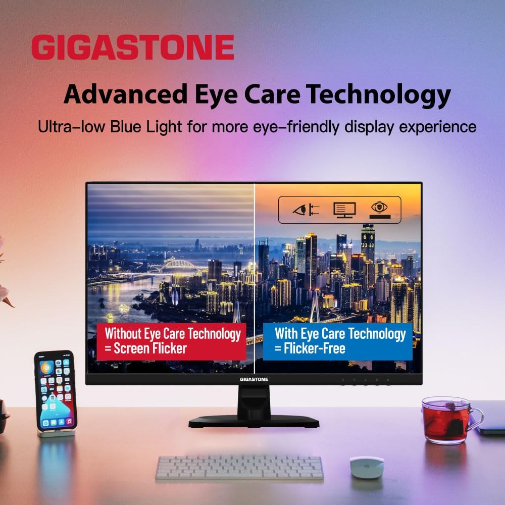 Gigastone 27 inch IPS LED Back Light Monitor 100Hz FHD 1920 x 1080,178°WideView,Frameless, Dual Monitor, MPRT 1ms, Built-in Speakers, Eye Care Technology, Ergonomic Tilt VESA Mount, HDMI VGA