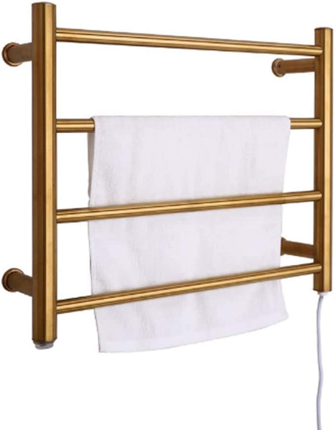 Wall-Mounted Electric Towel Radiator, Gold Heated Towel Warmer and Drying Towel Rack with 4 Bars,Straight Stainless Steel Heater Towel Rack for Bathroom (Aa