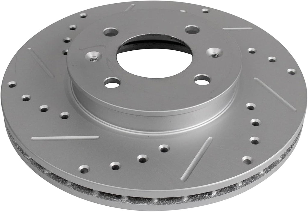 TRQ Performance Front Brake Pad and Rotor Set Ceramic Coated Drilled Slotted Rotors Calipers Compatible with 2006-2011 Hyundai Accent 2006-2011 Kia Rio