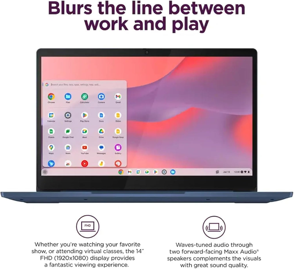 Lenovo IdeaPad Slim 3 Chromebook 14 | Student and Business | Full HD | Kompanio 520 CPU(8-core) | Long Battery Life (up to 13.5 Hours) | 128GB Micro SD Card | 4GB Memory | 64GB eMMC | Abyss Blue