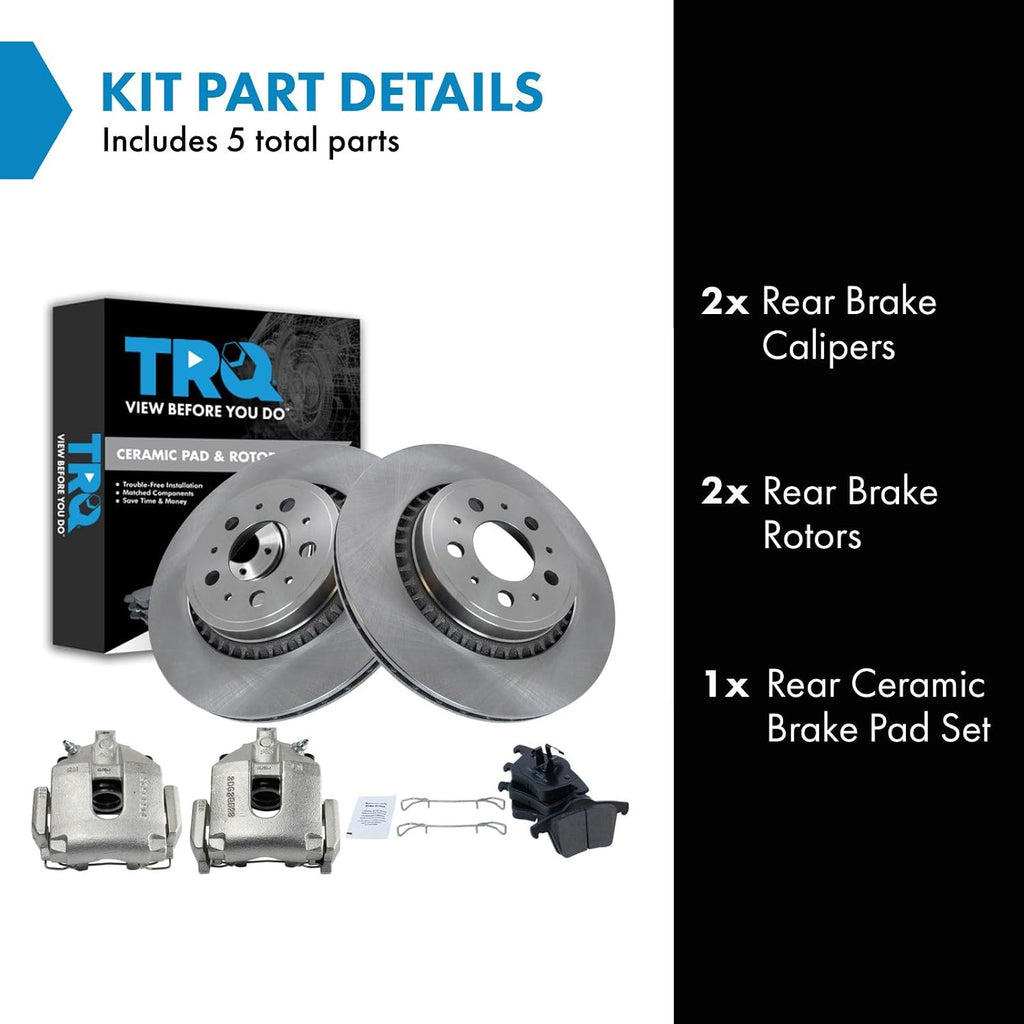 TRQ Rear Brake Pad and Rotor Set Ceramic Rotors Calipers Compatible with 2003-2014 Volvo XC90