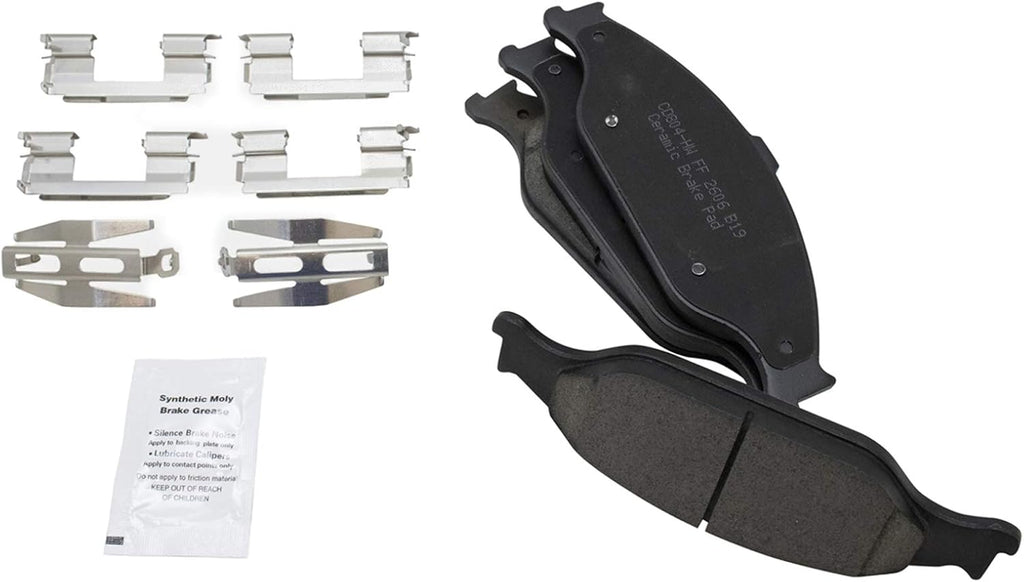 TRQ Front Brake Pad and Rotor Set Ceramic Rotors Calipers Hoses Compatible with 2003-2004 Ford Mustang