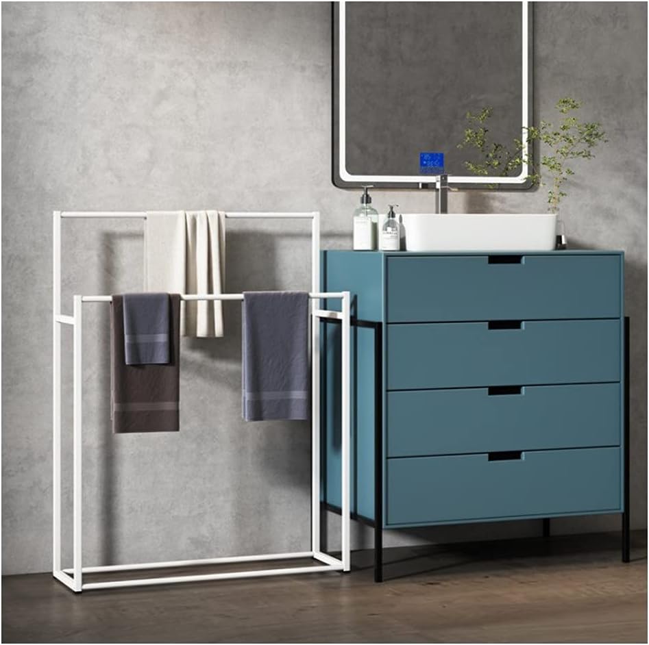 Exquisite Bathroom Shelves 2-Tier Freestanding Towel Racks, Metal Double Bathroom Rack/Hotel Household Towel Storage Rack Stand, Bathroom Towel Bar Organizer for Bathroom Accessori (Color : Black, S