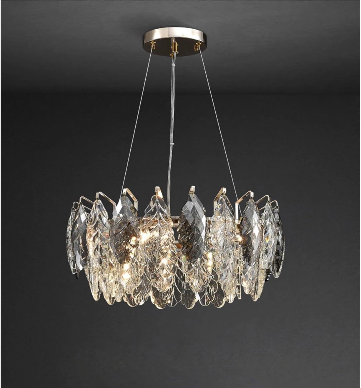 LED Dimmable Crystal Goose Feather Gold Silver Lustre Chandelier Lighting Suspension Luminaire Lampen for Dinning Room,Dining Light Fixtures