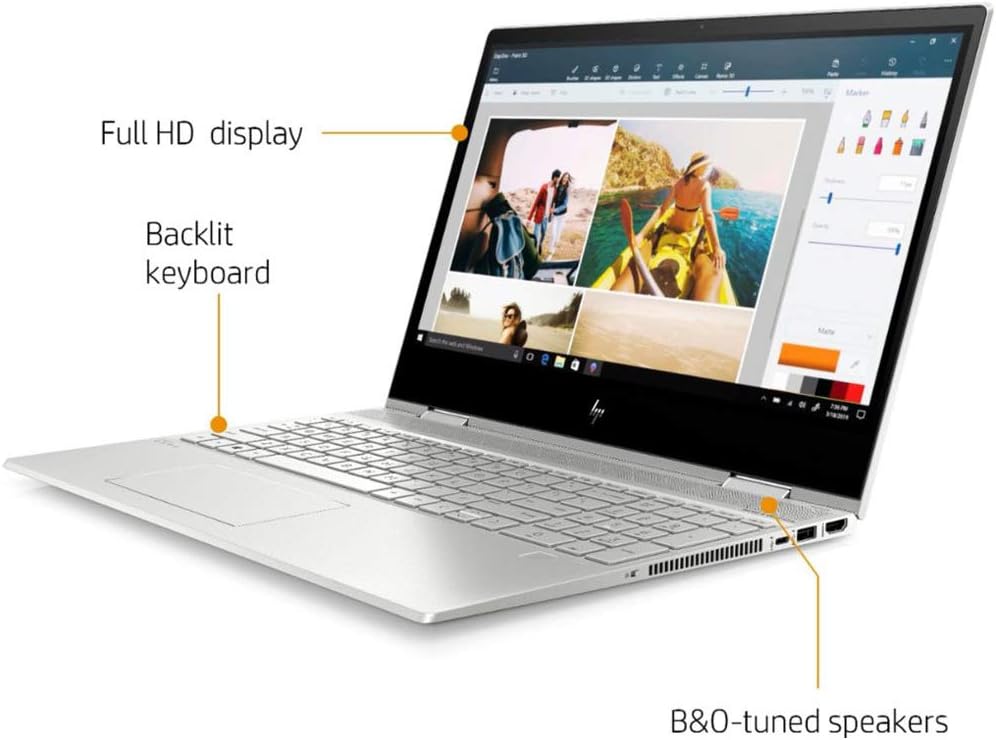 HP Envy x360 2-in-1 Touchscreen Laptop, 15.6' FHD Business PC, Intel Core i7-10510U, 32GB RAM, 512GB SSD, Fingerprint, Backlight Keyboard, B&O Speakers, Webcam, Win 10