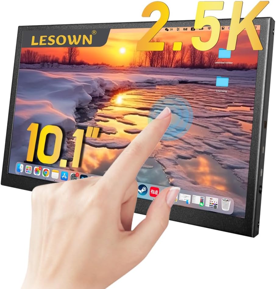 10.1 inch Touchscreen Small Portable Monitor 2.5K 2560x1600 IPS Screen Display USB-C HDMI Travel Secondary Computer Monitor for CCTV Gaming Windows PC with Speakers