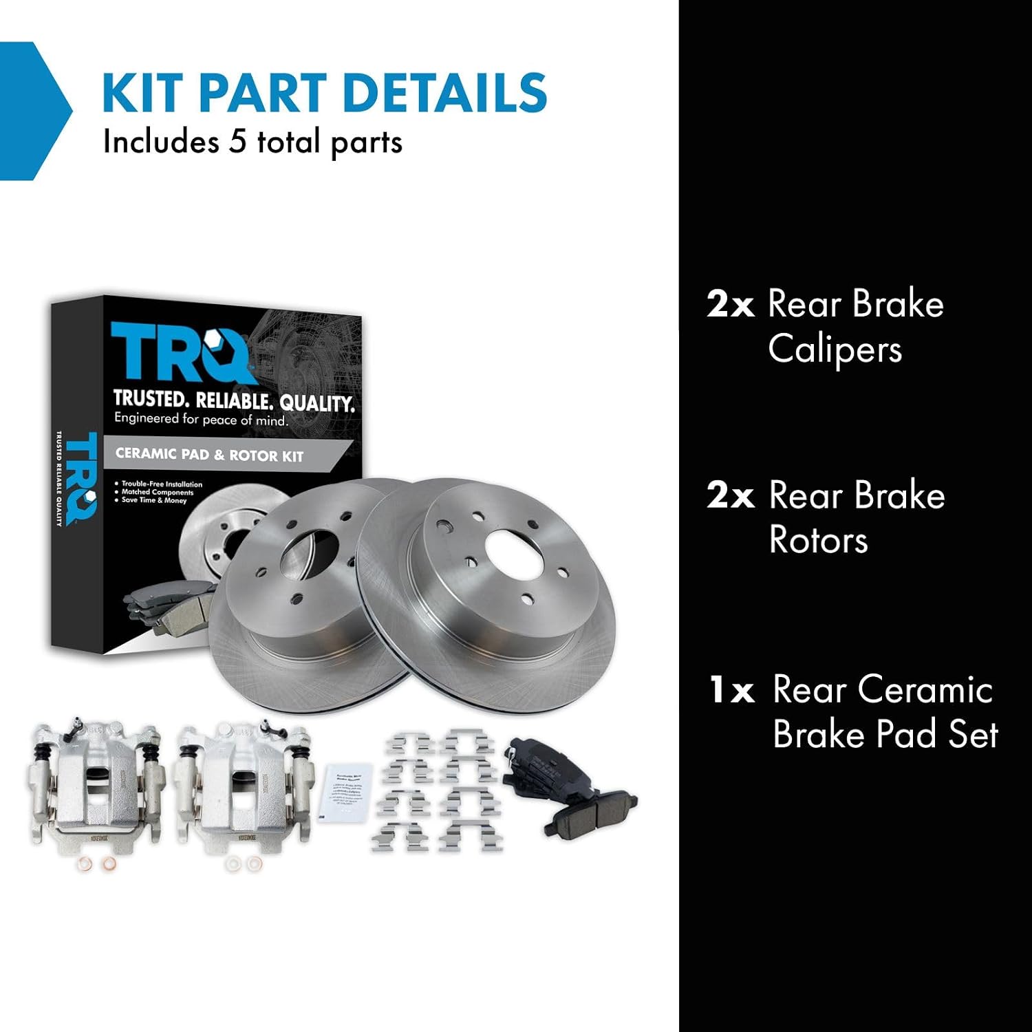 TRQ Rear Brake Pad & Rotor Ceramic Vented Rotors Calipers Compatible with 2009-2020 Nissan Murano Pathfinder Quest 2013 Infiniti JX35 2011-2013 M37 M56 2012-2013 M35h 2014-2018 Q50 Q60 Q70 Q70L QX60