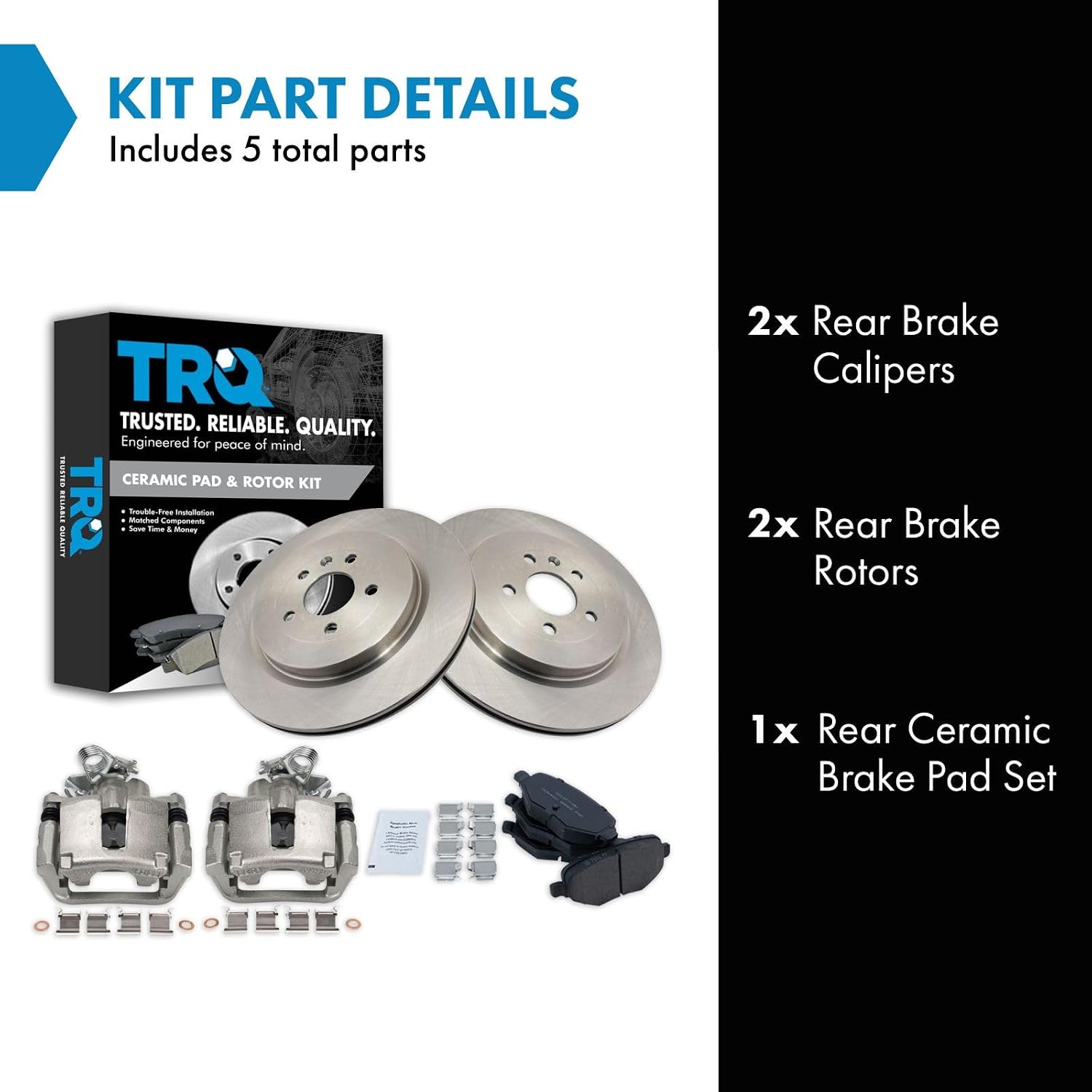 TRQ Rear Brake Pad and Rotor Set Ceramic Vented Rotors Calipers Compatible with 2013-2018 Ford Explorer Flex Police Interceptor Utility Taurus 2014-2018 Lincoln MKT