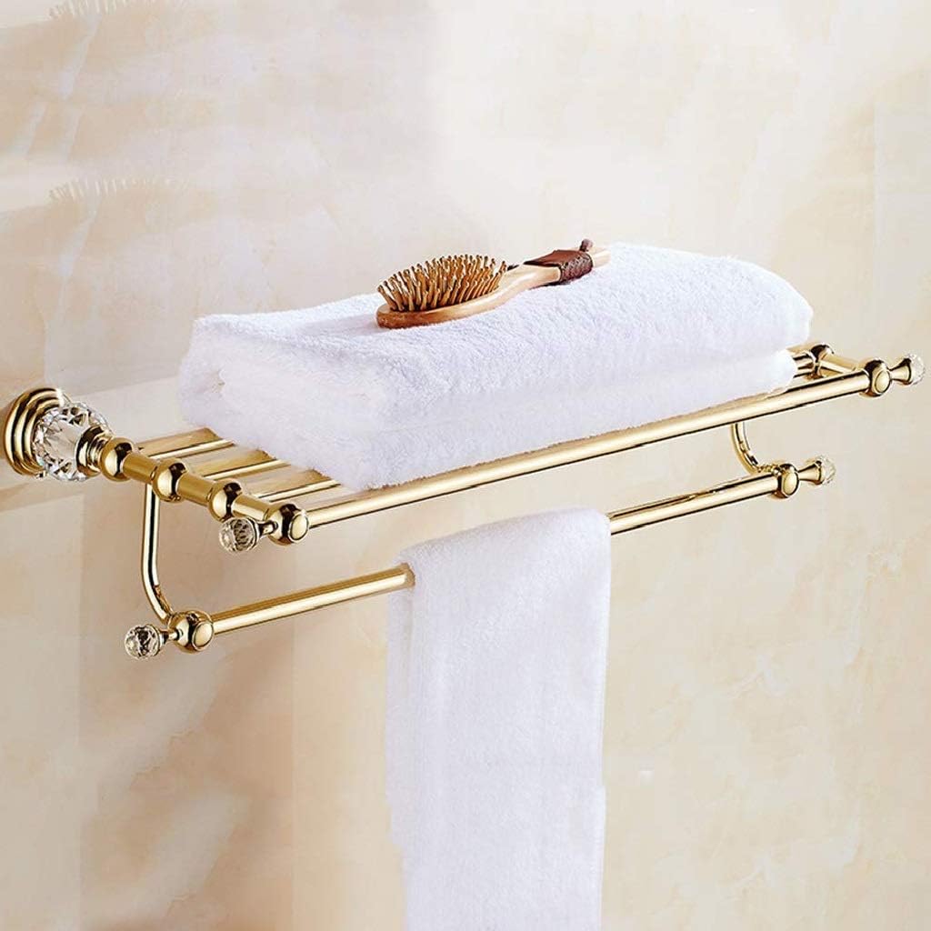 Multifunctional Towel Rack,Bathroom Shelf with Double Bar,Duty Wall Mounted Multifunctional Hotel Style Rustproof Towel Holders Rack(Color:Silver)