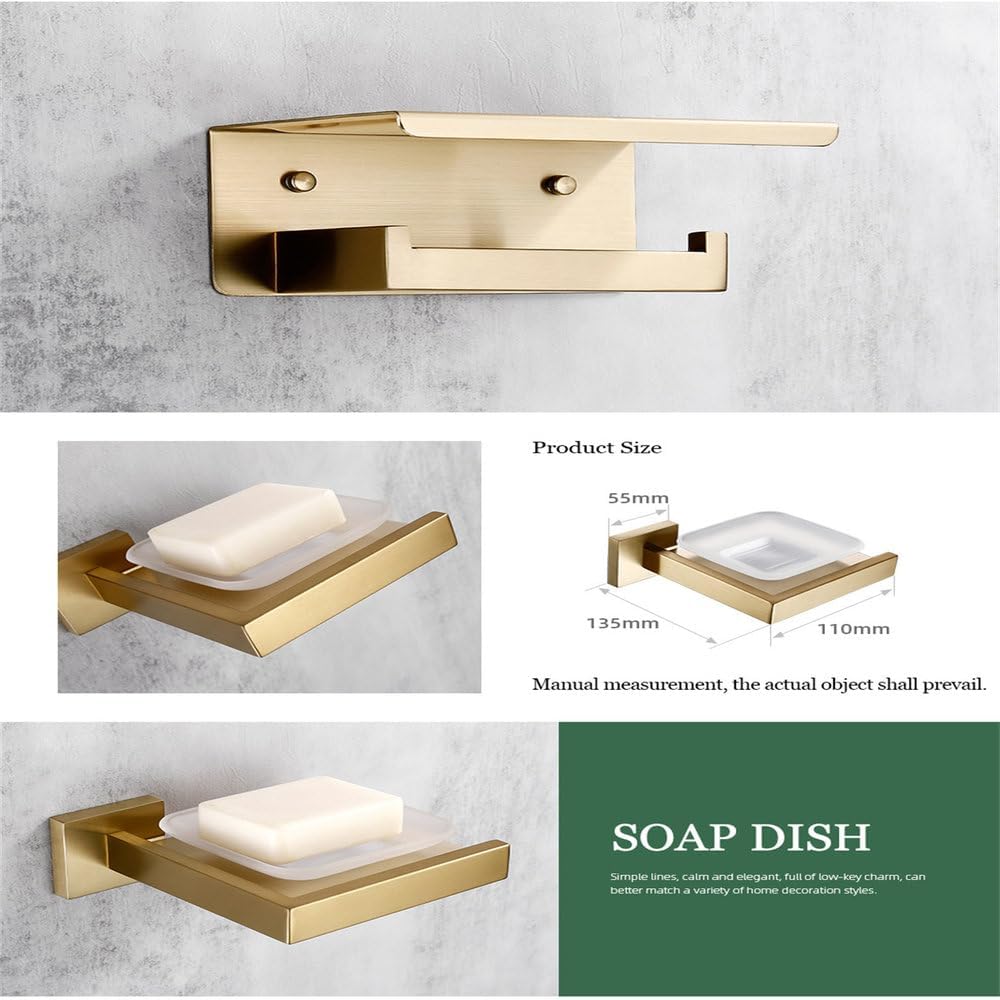 Matte Gold Towel Rack 304 Stainless Steel Towel Bar Double Towel Shelf Paper Holder Tissue Holder Toilet Brush Holder,Double Bar,40,01