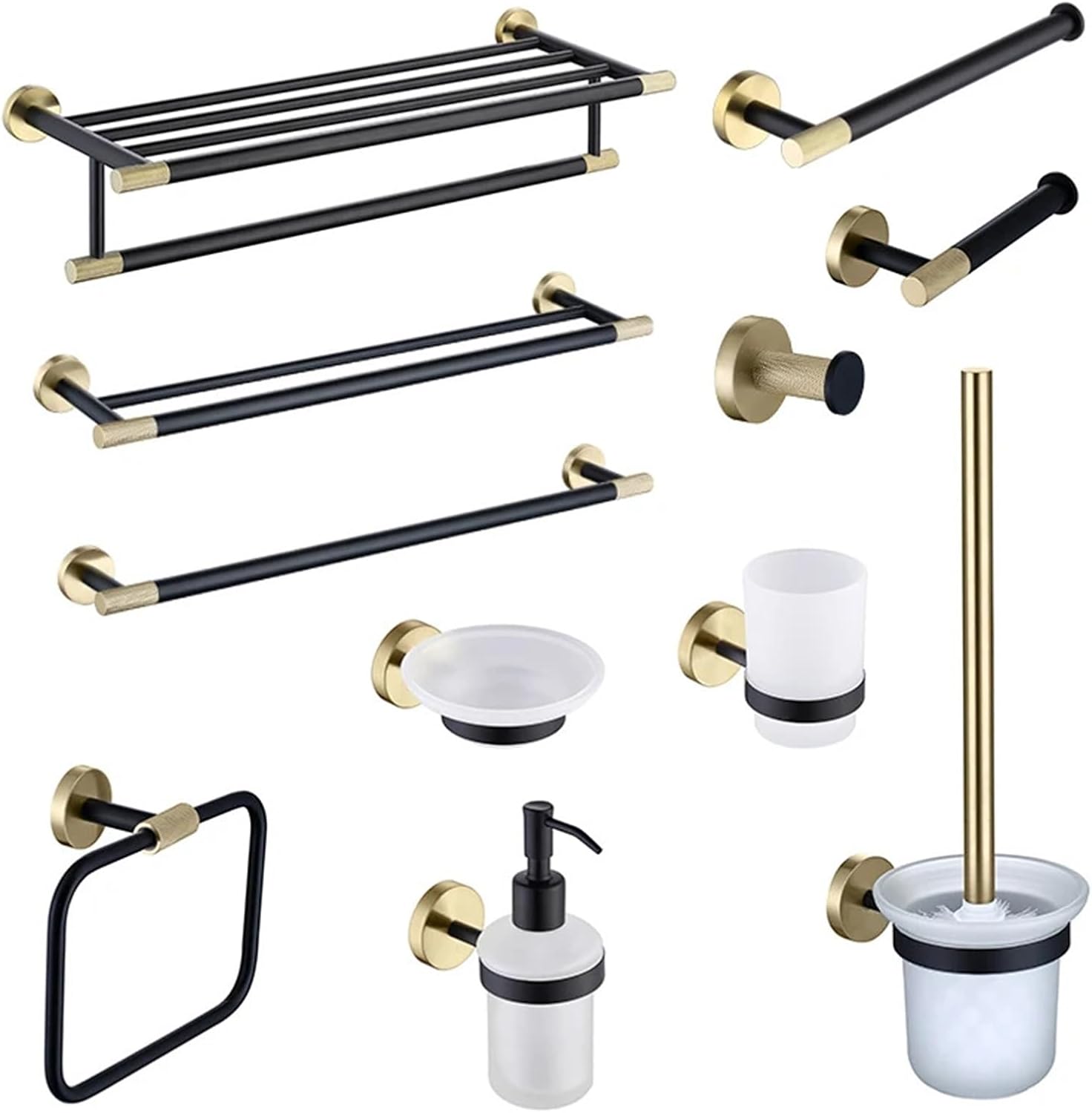 Brushed Gold & Black Stainless Steel Clothes Hook Toilet Soap Pot Paper Towel Holder Cup Holder Bathroom Accessories(Toilet Brush Holder)