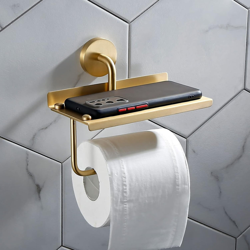 Bathroom Shelves All Copper Brushed Gold Towel Rack Bar Rail, Simple and Light Luxury Bath Towel Rack, Bathroom Bathroom Rack, Hardware Pendant Set (Color : Mobile Phone Towel Rack)