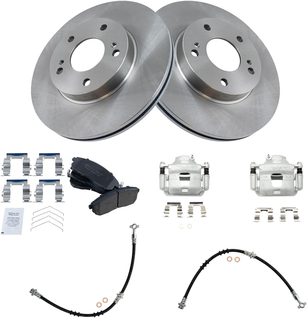TRQ Front Brake Pad and Rotor Set Ceramic Rotors Calipers Hoses Compatible with 1996-1999 Infiniti I30 1989-1999 Nissan Maxima