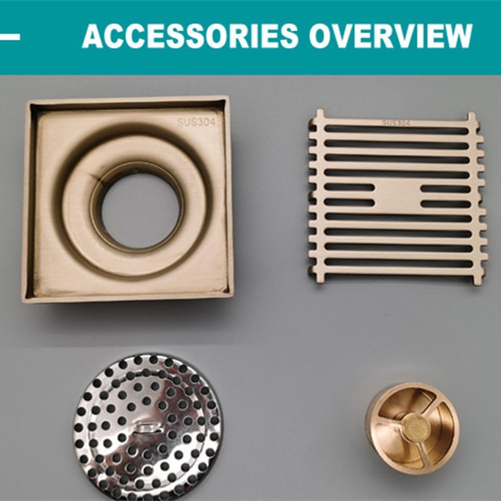 Floor Water Drain Stripe Cover Matt Black Rose Gold Silver Brushed Antique Bronze for Bathroom Kitchen Garden Balcony,FD0001RG,86,Fd0001ab-86-A