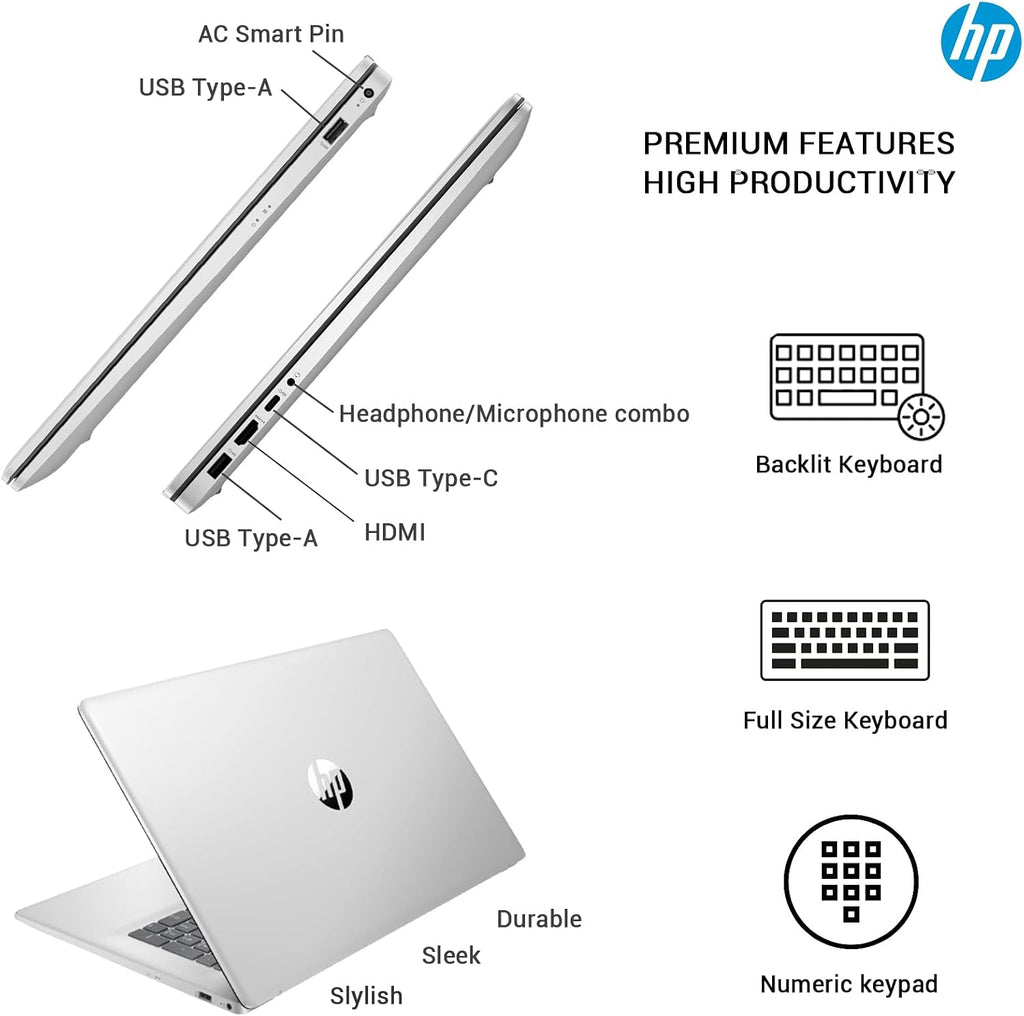 HP 17 Touchscreen Laptop Computer, 17.3' HD+ Touch Screen Business Laptop, Intel Core i7, 32GB RAM, 1TB SSD, Windows 11 Pro, 10-Key Backlit Keyboard
