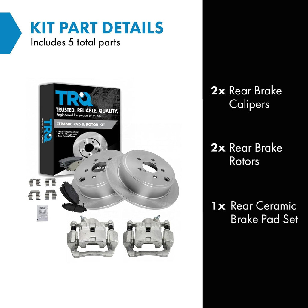 TRQ Rear Brake Pad and Rotor Set Ceramic Rotors Calipers Compatible with 2009-2013 Subaru Forester 2008-2014 Impreza