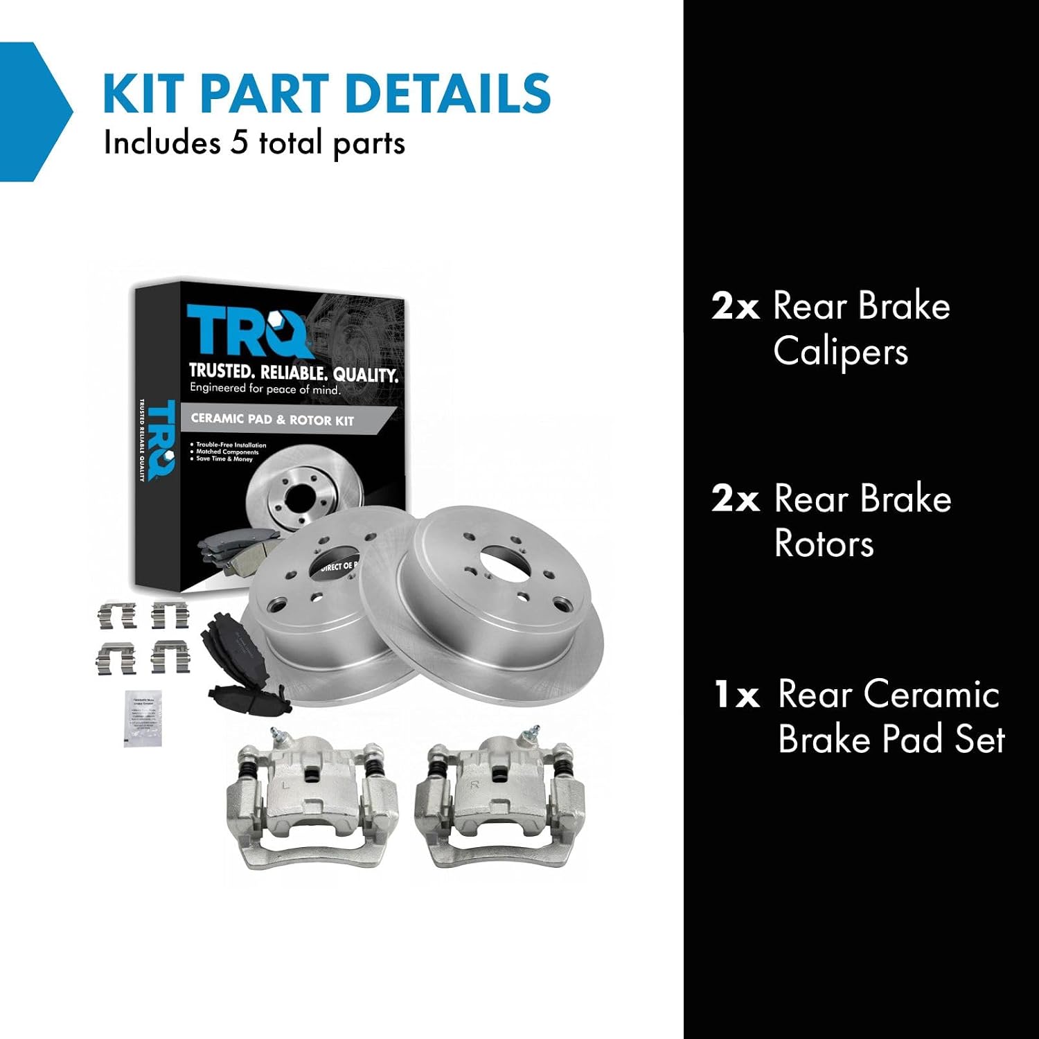 TRQ Rear Brake Pad and Rotor Set Ceramic Rotors Calipers Compatible with 2009-2013 Subaru Forester 2008-2014 Impreza