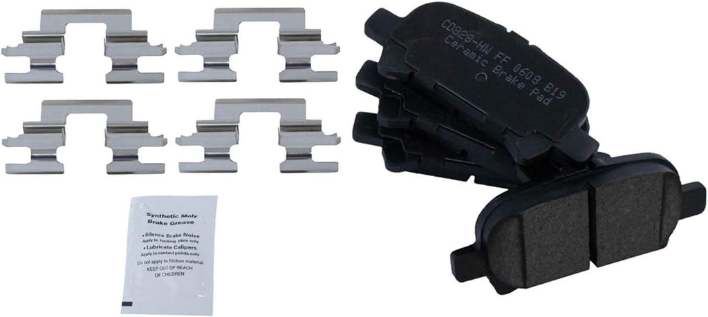 TRQ Rear Brake Pad and Rotor Set Ceramic Solid Rotors Calipers Compatible with 2000-2004 Toyota Avalon