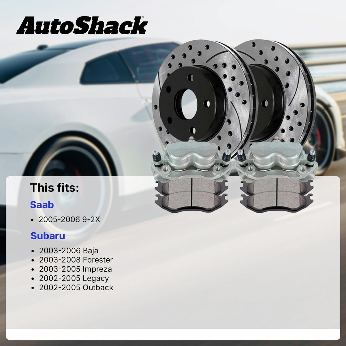 AutoShack Front Brake Rotors, Ceramic Pads & Calipers for Subaru, Forester 2003-2008 Outback 2002-2005, AWD H4 2.5L H6 3.0L - E-Coated Drilled & Slotted - ShadowGuard - 11.55' (293.4 mm), 5-Lug