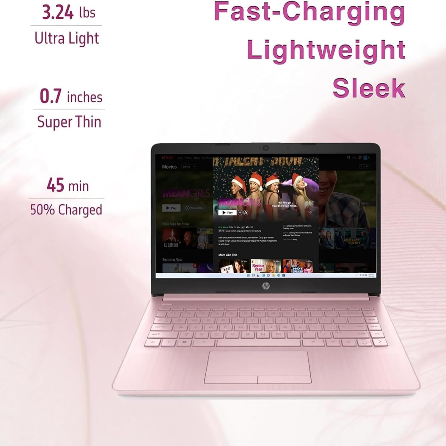 HP New 14' HD Ultra Light Thin Laptop, Quad-Core Intel Celeron Processor, 16GB RAM, 320GB (64GB eMMC+ 256GB Card), Wi-Fi, Upto 11 Hours, Windows 11 S + 1 Year Office 365+HubxcelAccessory, Pink