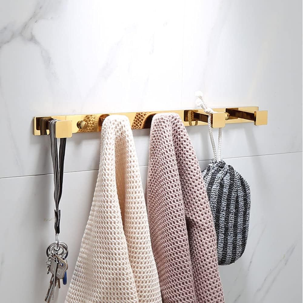 Wall Mounted Towel Bar Rack，Luxury Gold Brass Bathroom Towel Rack Toilet Paper Holder Toilet Brush Holder Multi-Hook Towel Bar Soap Dish - Elegant Bathroom Accessories Set(Row 5 Hook)