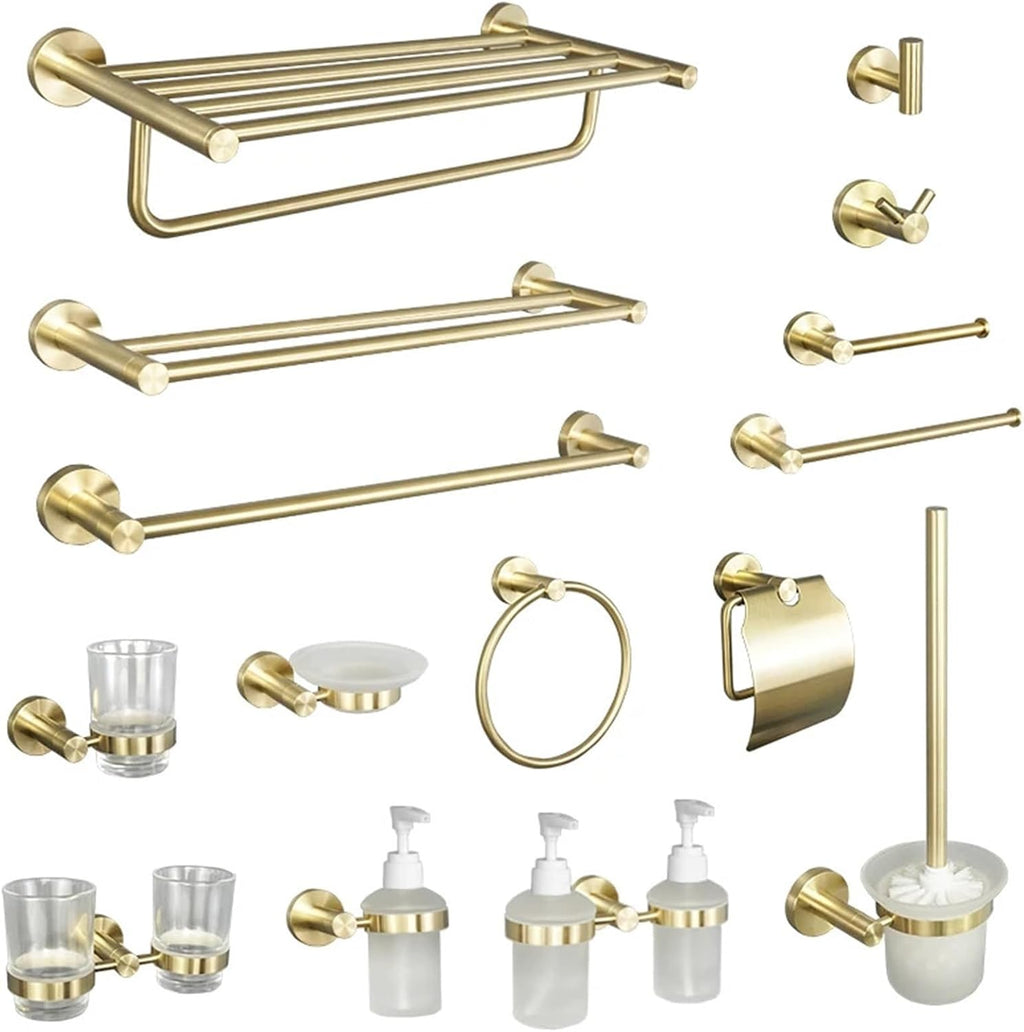 Gold Bathroom Accessories Towel Bar Rail Shelf Toilet Holder Wall Mount Paper Holder Robe Hook Soap Dispenser Towel Ring(Double Cup Holder)