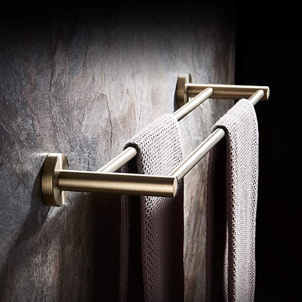ZHOUXIAO Stainless Steel Double Towel Bar Shelf for Bathroom, 2-Tier Heavy Duty Brushed Nickel Towel Rack Rail Hanger Shower Hand Dish Towel Washcloth Holder Organizer Wall Mounted Kitchen (50cm)