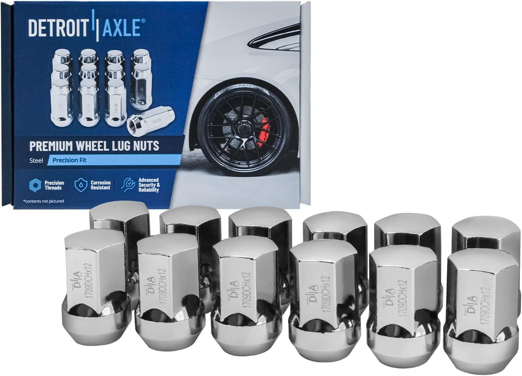 Detroit Axle - Front Disc Brake Rotors + Ceramic Brake Pads w/12pc Wheel Lug Nuts Replacement for 2012-2018 Ram 1500 5-Lugs - 6pc Set