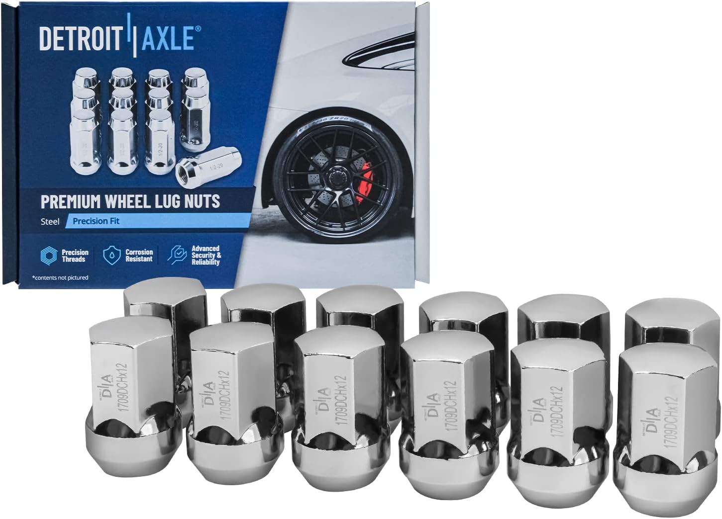 Detroit Axle - Front Disc Brake Rotors + Ceramic Brake Pads w/12pc Wheel Lug Nuts Replacement for 2012-2018 Ram 1500 5-Lugs - 6pc Set