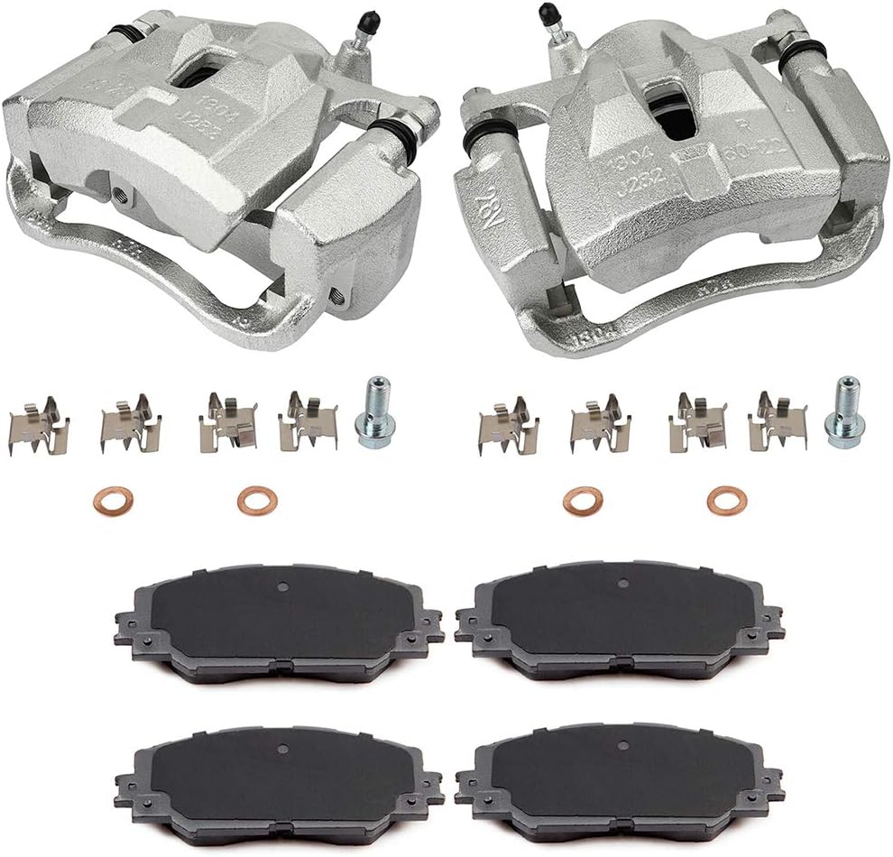 SCITOO Front Left & Right Brake Kit [4] Brake Pads [2] Brake Disc Calipers w/Bracket Compatible With 2009-2010 for Pontiac for Vibe,2008-2014 for Scion for xD,2009-2018 for Toyota for Corolla