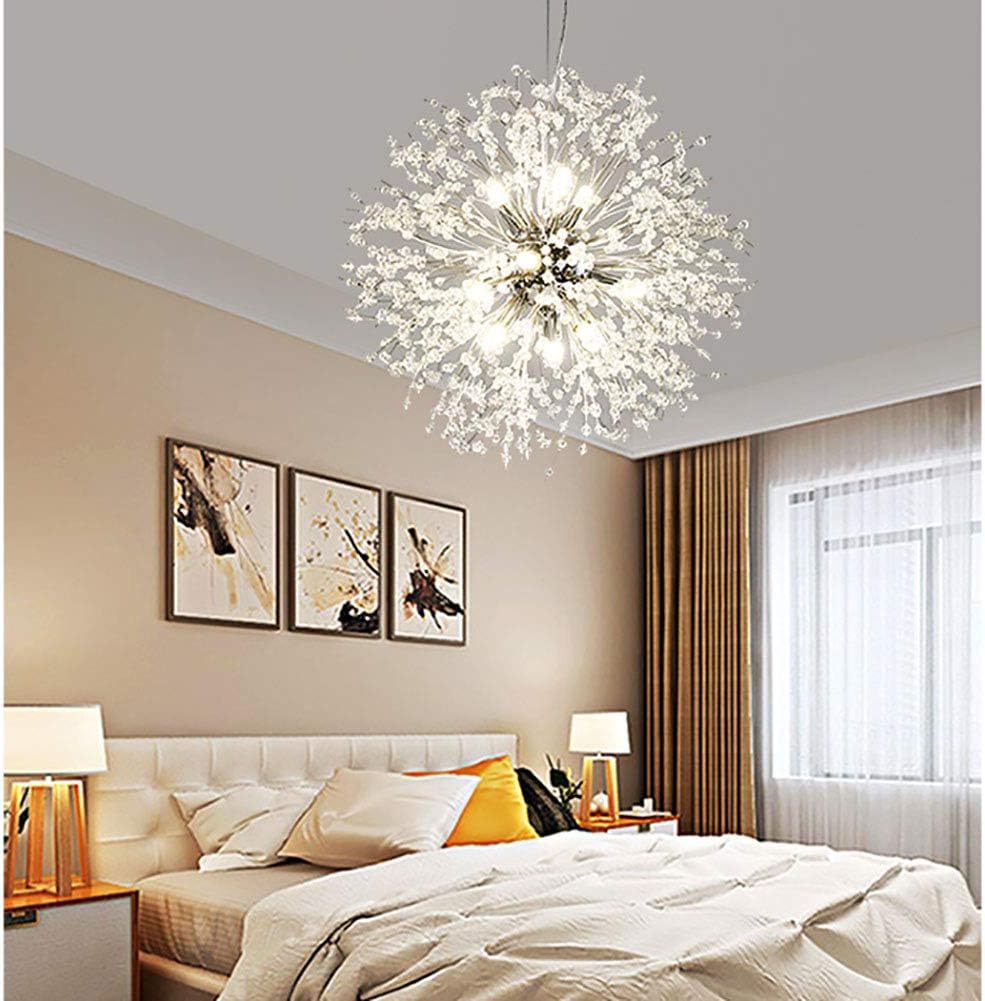 Chandelier Light, Chrome Gold Silver Crystal Sputnik Chandelier V-intage Modern Firework Pendant Light Compatible with Living Room Dining Room Bathroom Foyer Restaurant Entryway