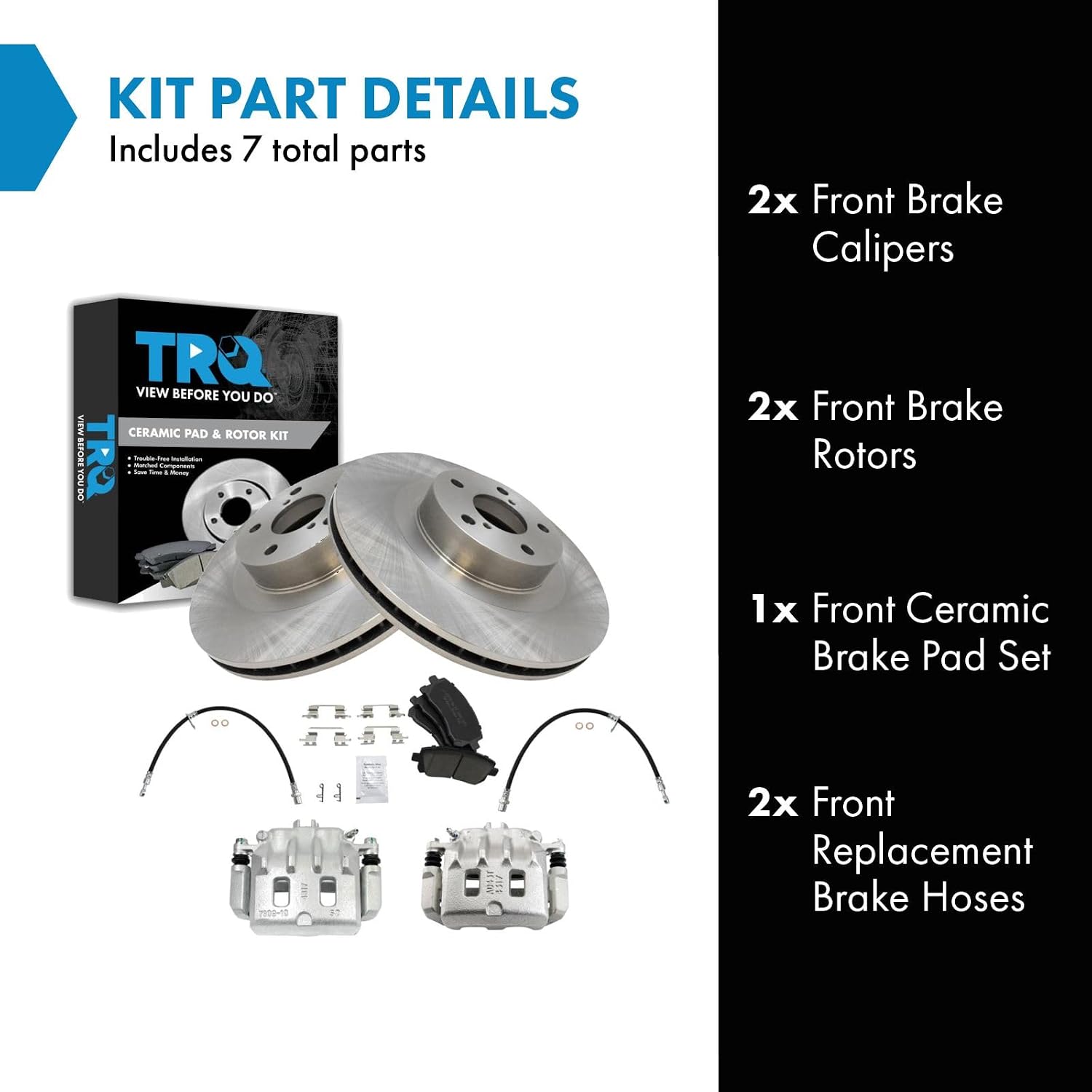TRQ Front Brake Pad and Rotor Set Ceramic Rotors Calipers Hoses Compatible with 2001 Subaru Outback