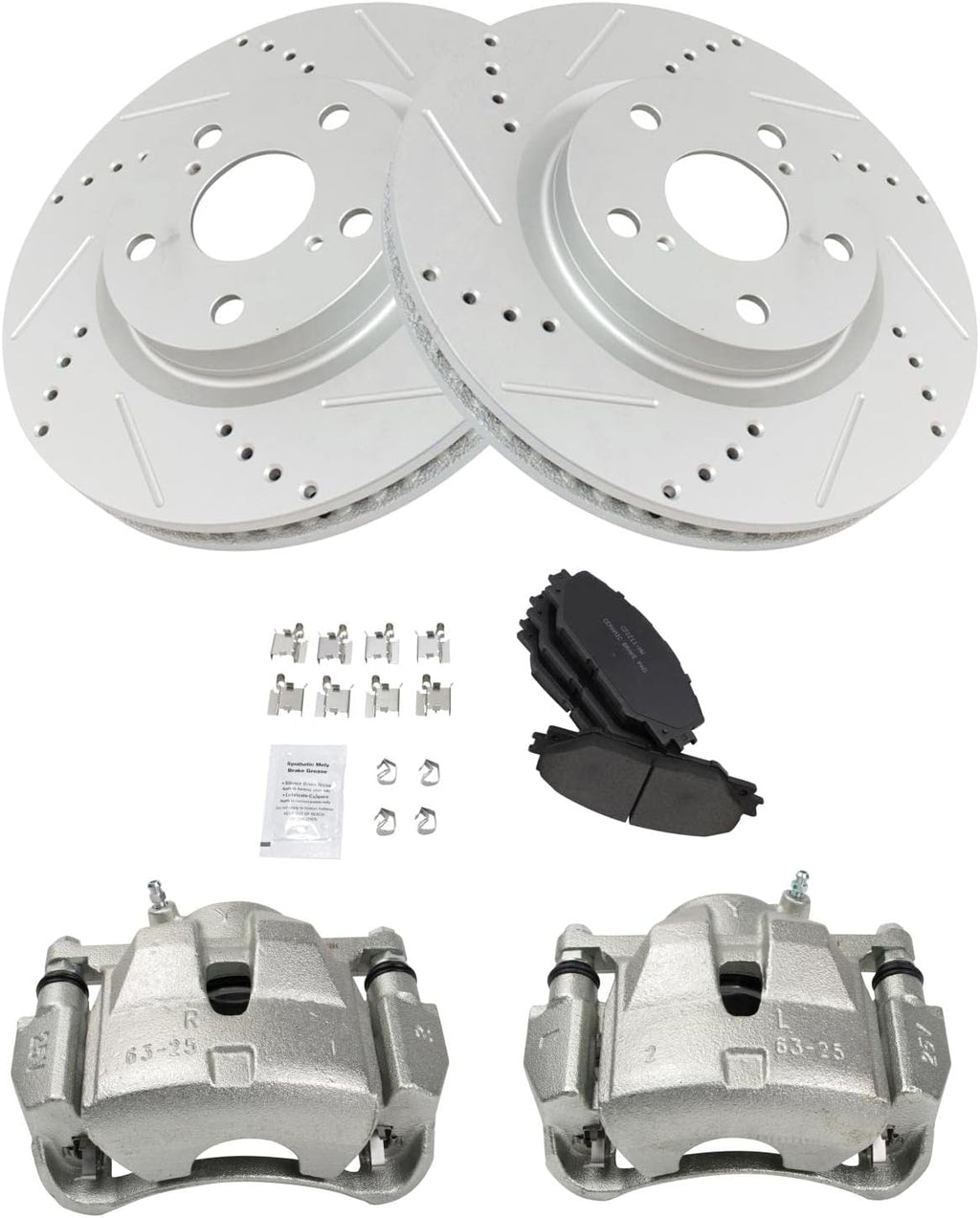 TRQ Performance Front Brake Pad and Rotor Set Ceramic Vented Coated Rotors Calipers Compatible with 2006-2012 Toyota RAV4
