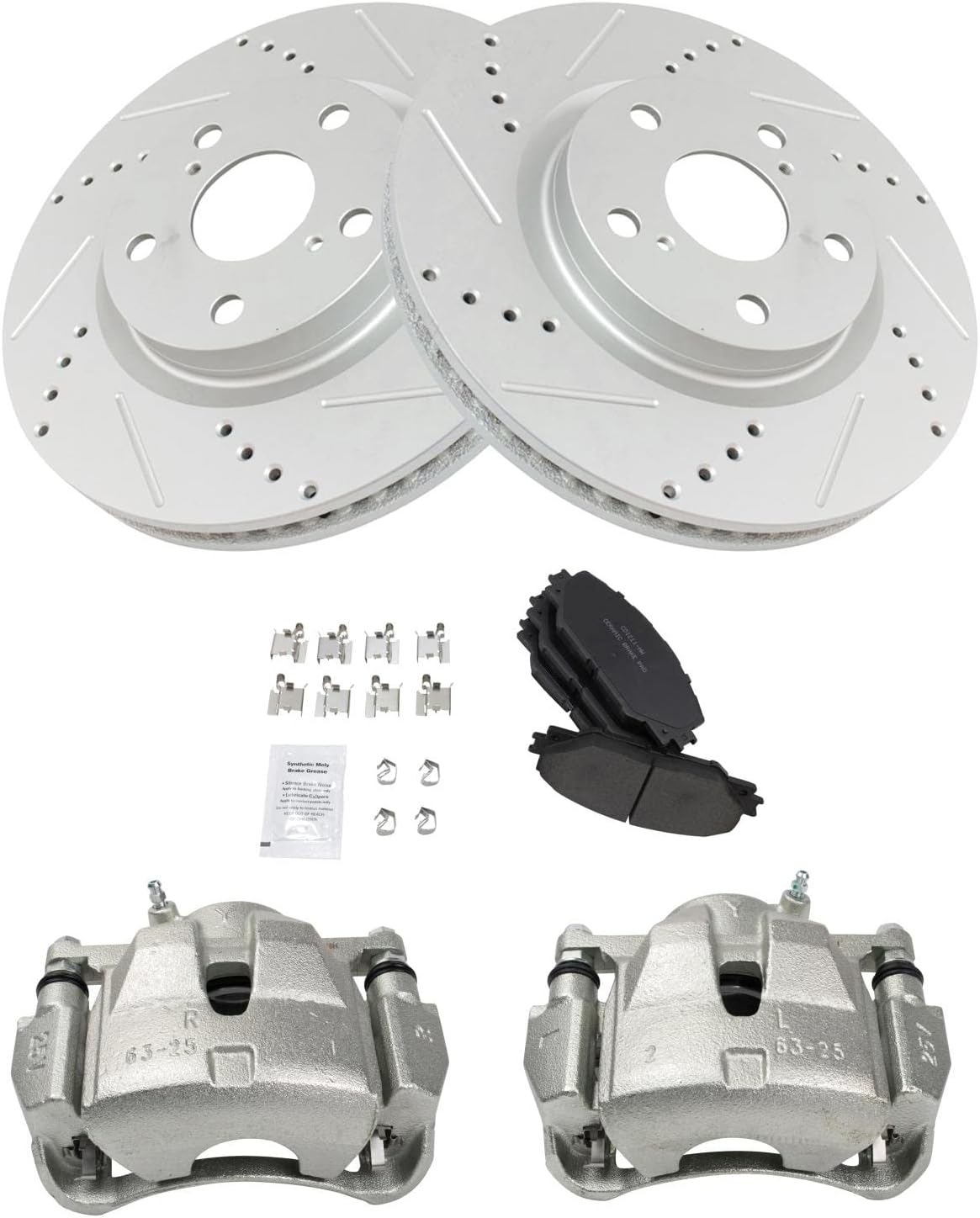 TRQ Performance Front Brake Pad and Rotor Set Ceramic Vented Coated Rotors Calipers Compatible with 2006-2012 Toyota RAV4