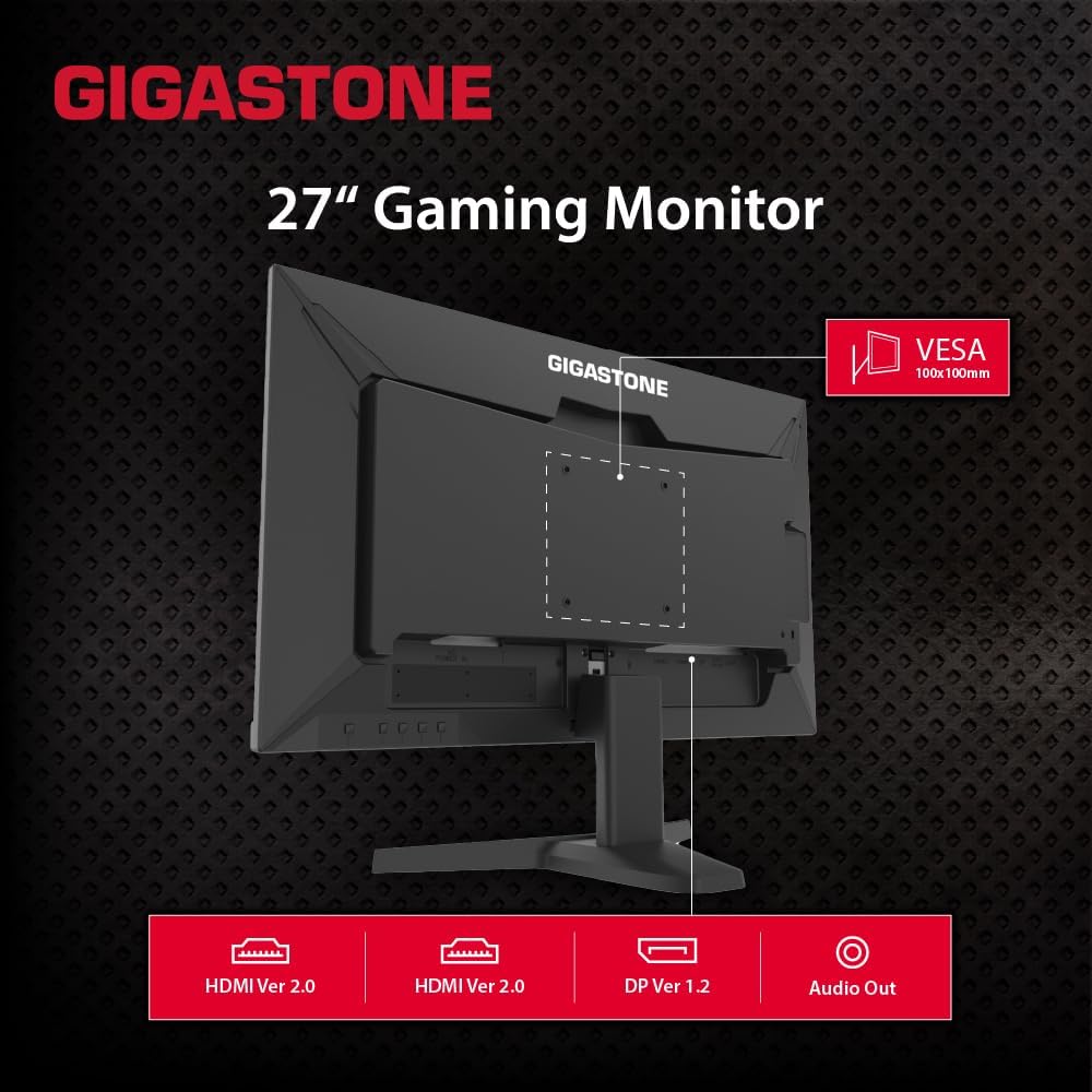 Gigastone 27 inch IPS LED Back Light Gaming Monitor 165Hz FHD 1920 x 1080, 178° Wide View Frameless PC Monitor, Built-in Speakers, FreeSync, Eye Care Technology, Ergonomic Tilt VESA Mount,DP,HDMI
