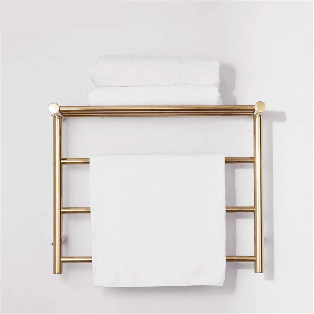 Heated Towel Rail Bathroom Wall Heater Towel Warmer, Wall Mounted Towel Bar, Gold Towel Warmer Creative Modern Stainless Steel, 480X 610X 230Mm,Open Wire,Hidden Wire