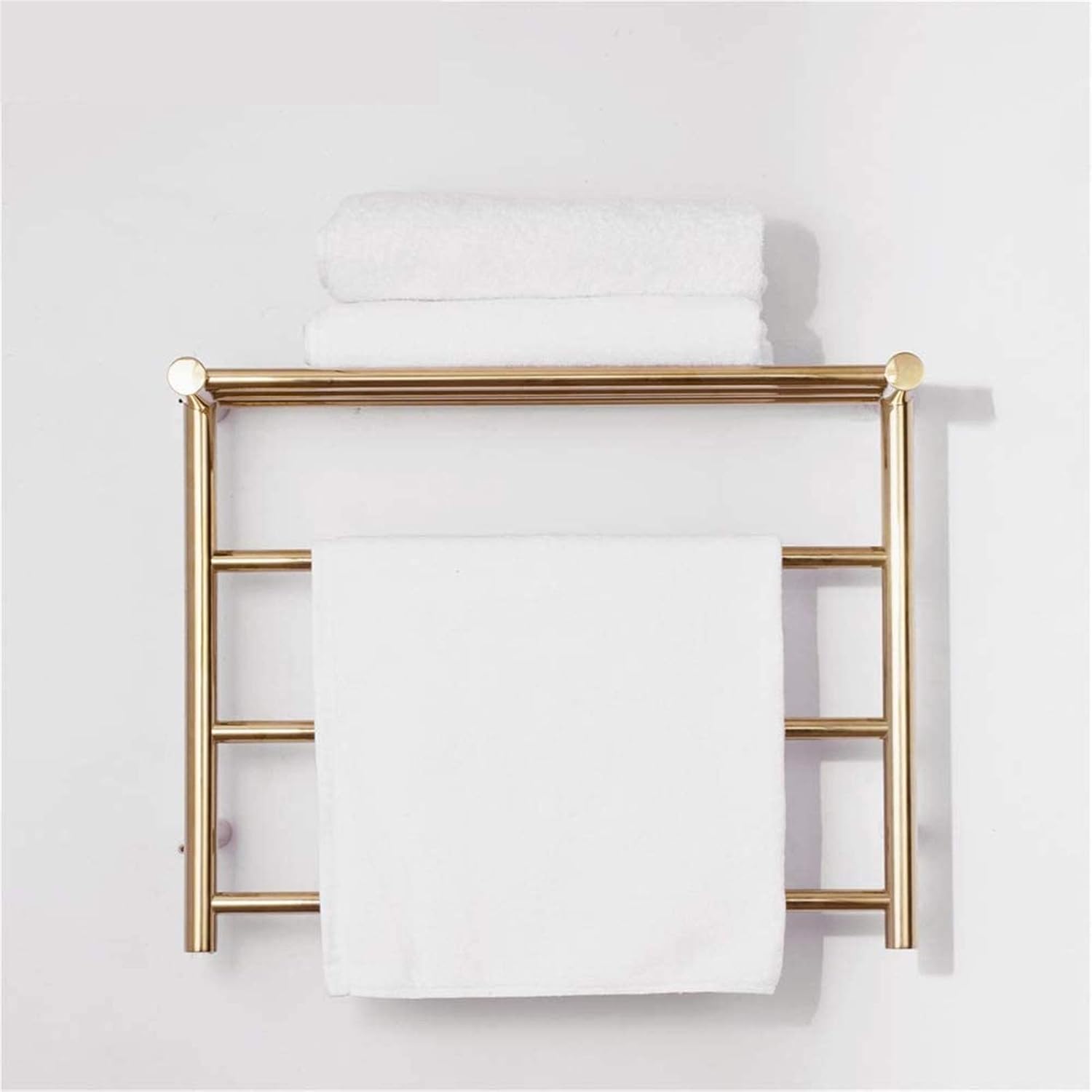 Heated Towel Rail Bathroom Wall Heater Towel Warmer, Wall Mounted Towel Bar, Gold Towel Warmer Creative Modern Stainless Steel, 480X 610X 230Mm,Open Wire,Hidden Wire
