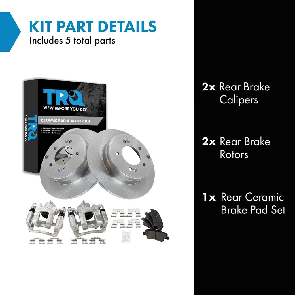 TRQ Rear Brake Pad and Rotor Set Ceramic Rotors Calipers Compatible with 2015 Hyundai Sonata 2014-2014 Kia Optima