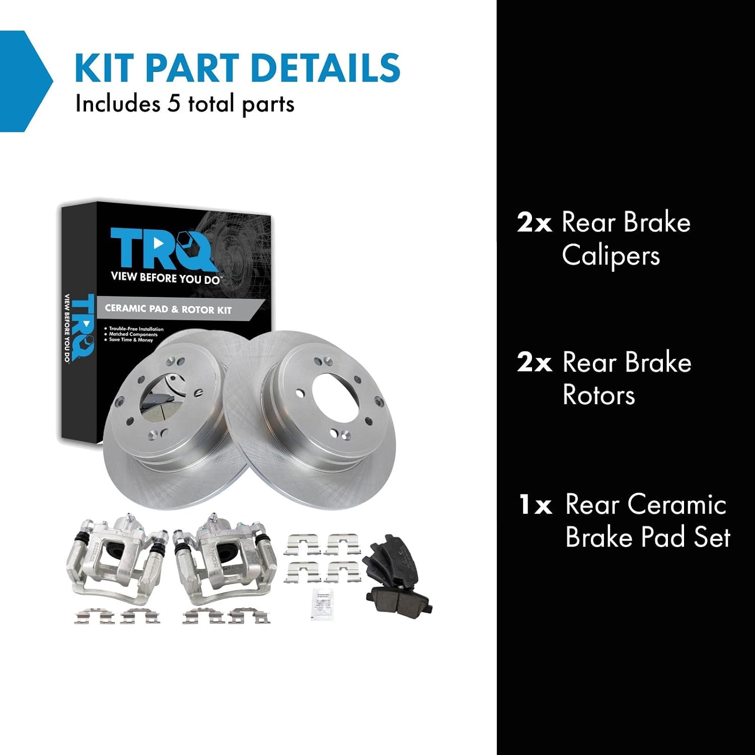 TRQ Rear Brake Pad and Rotor Set Ceramic Rotors Calipers Compatible with 2015 Hyundai Sonata 2014-2014 Kia Optima