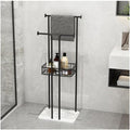 Floor Standing Towel Rack Modern Bathroom Towel Rack Floor Simple Marble Hotel High-end(Black)