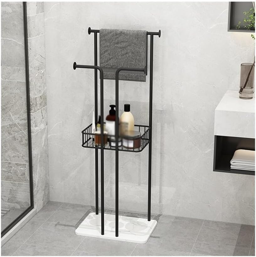 Floor Standing Towel Rack Modern Bathroom Towel Rack Floor Simple Marble Hotel High-end(Black)