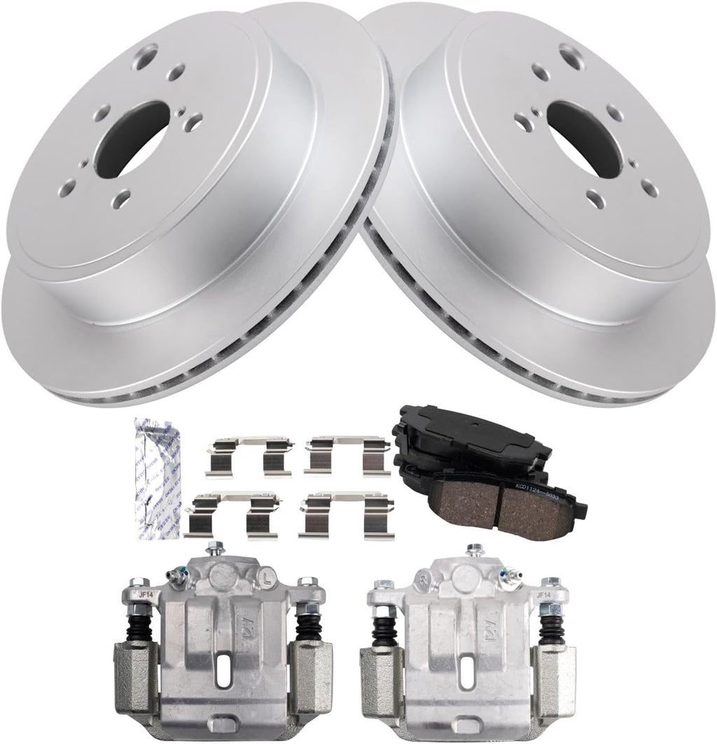 TRQ Rear Brake Pad and Rotor Set Ceramic Vented Coated Rotors Calipers Compatible with 2013-2016 Scion FR-S 2013-2019 Subaru BRZ 2010-2014 Legacy 2017-2019 Toyota 86