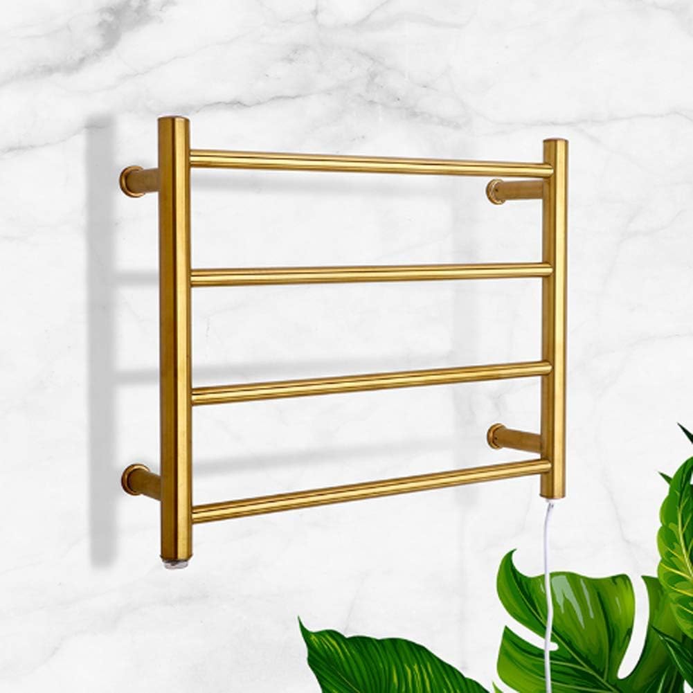 Wall-Mounted Electric Towel Radiator, Gold Heated Towel Warmer and Drying Towel Rack with 4 Bars,Straight Stainless Steel Heater Towel Rack for Bathroom (Aa