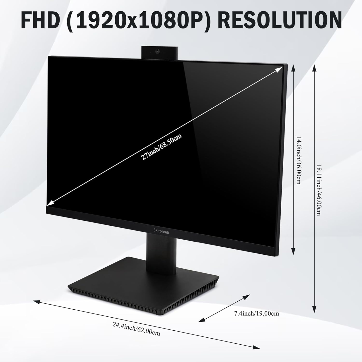 SKitphrati 27'' Business Webcam Monitor, 1080P IPS 120HZ, Video Conference Monitor - Built-in Adjustable 3MP Webcam, Mic Array, Speakers, Eye Care, Frameless, HDMI, DisplayPort, VGA, USB 2.0