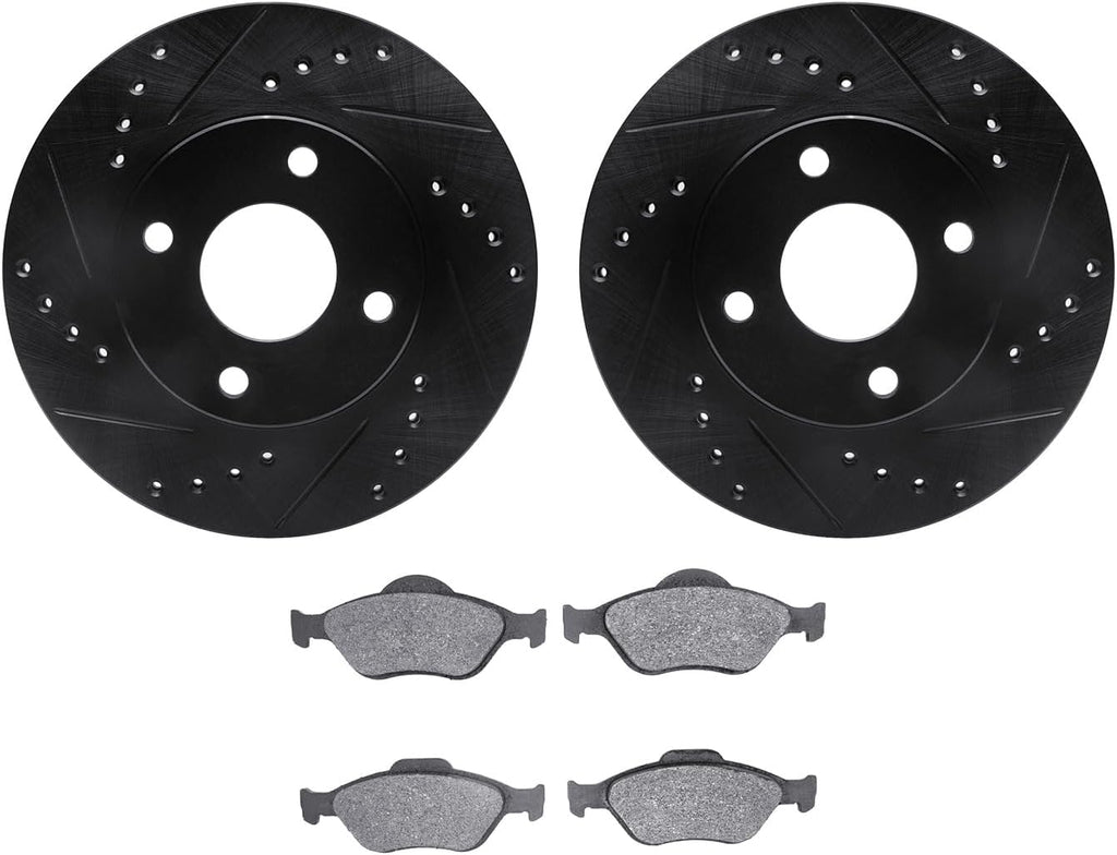 R1 Concepts Front Brake Kit Fits 2004-2012 Ford EcoSport; 2005-2009 Ford Fiesta| Semi Met Brake Pads and Drilled Slotted Brake Rotors| 10.2' Front
