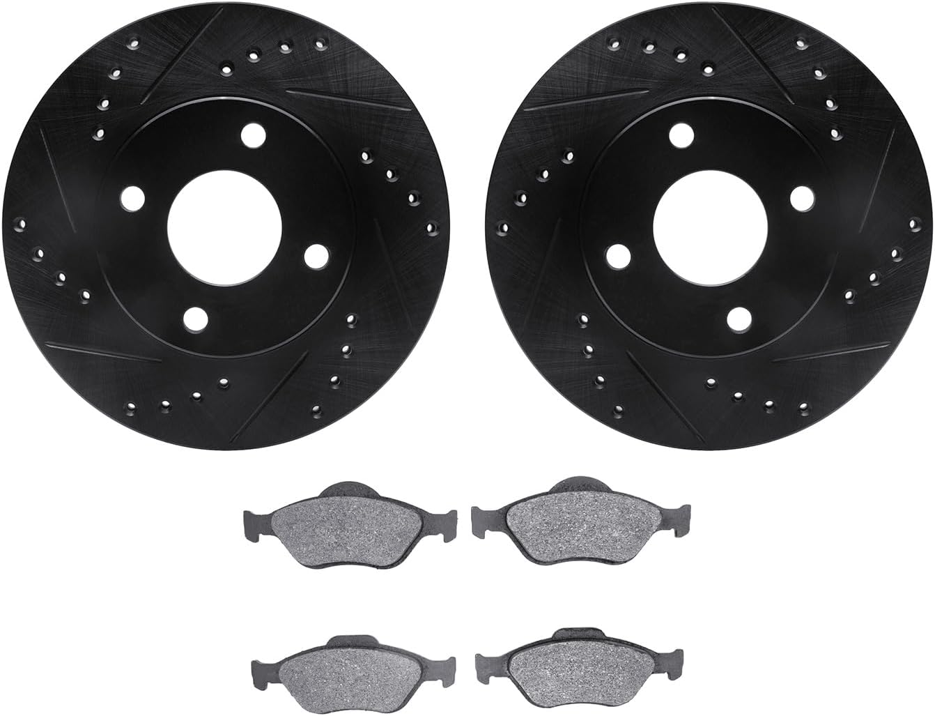 R1 Concepts Front Brake Kit Fits 2004-2012 Ford EcoSport; 2005-2009 Ford Fiesta| Semi Met Brake Pads and Drilled Slotted Brake Rotors| 10.2' Front