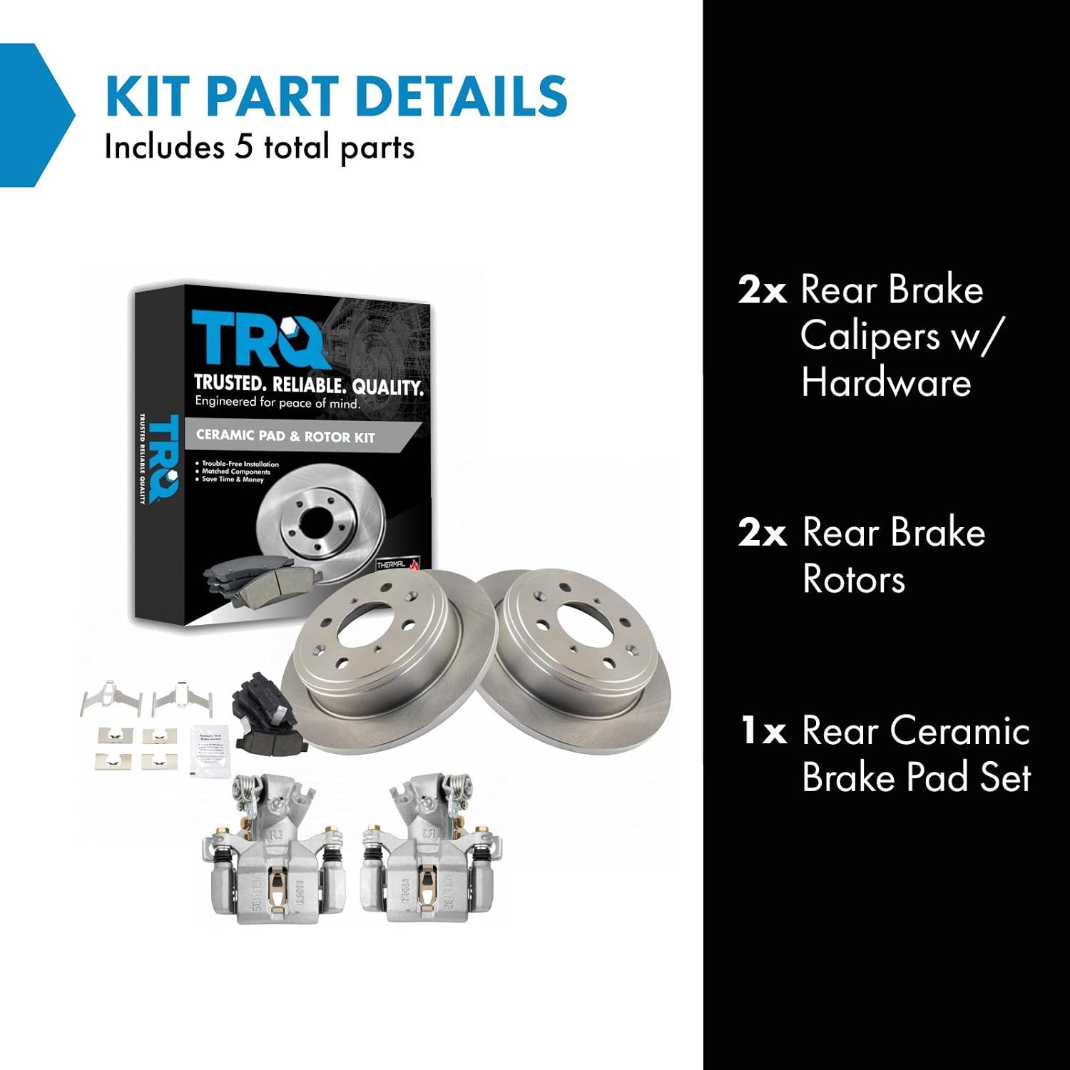 TRQ Rear Brake Pad and Rotor Set Ceramic Rotors Calipers Hardware Compatible with 1994-1994 Acura Integra