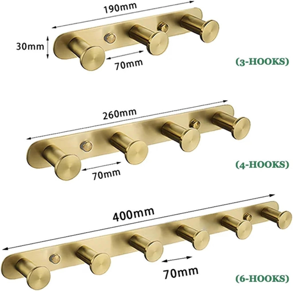 Brushed Gold Wall Mount Shelf Toilet Bath Hardware Paper Holder Towel Bar Rack Rail Rod Robe Hook Hanger Bathroom Accessories(4 PCS Double Hooks)